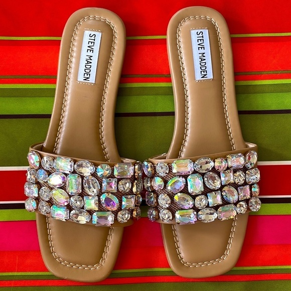 Brand New Steve Madden Malina Jeweled Gem Sparkly Bling Slide Sandals - Picture 4 of 13